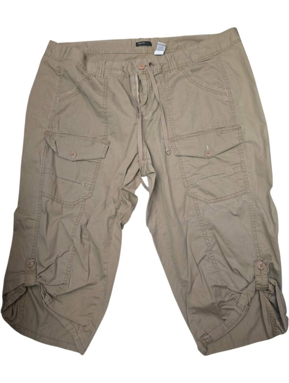 Supplies Beige Cargo Capris with Button Flap Pockets, Size 20W